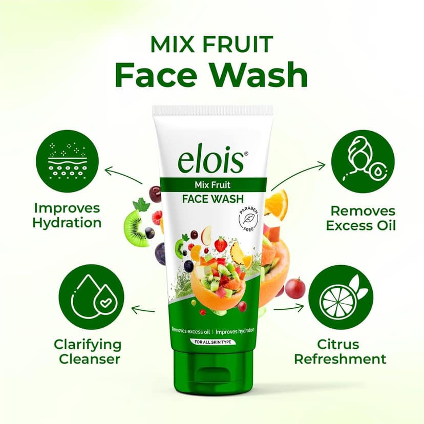 Elois Mix Fruit Face Wash with Green Apple and Strawberry Extract, Deep nourishment and Hydration for Radiant Skin Naturally, Remove Excess Oil, For Men & Women 100gm view 4