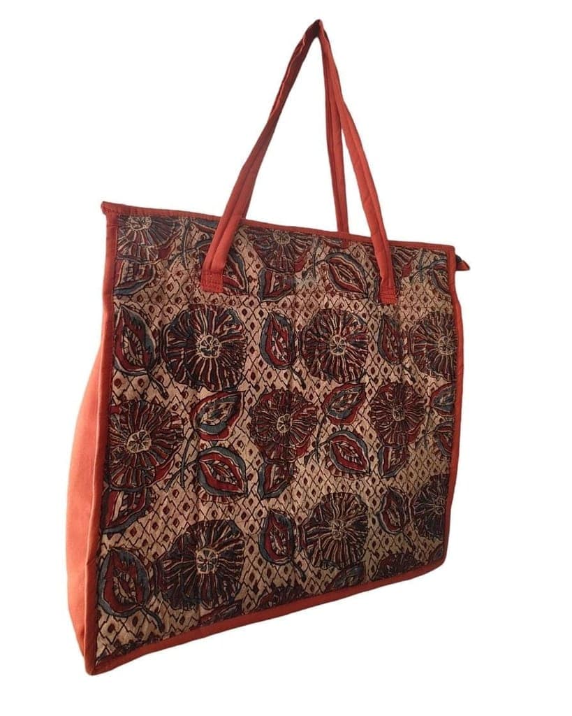 KALAMKARI Handcrafted Quilted Cotton Tote Bag with Floral Print and Zipper Closure view 4
