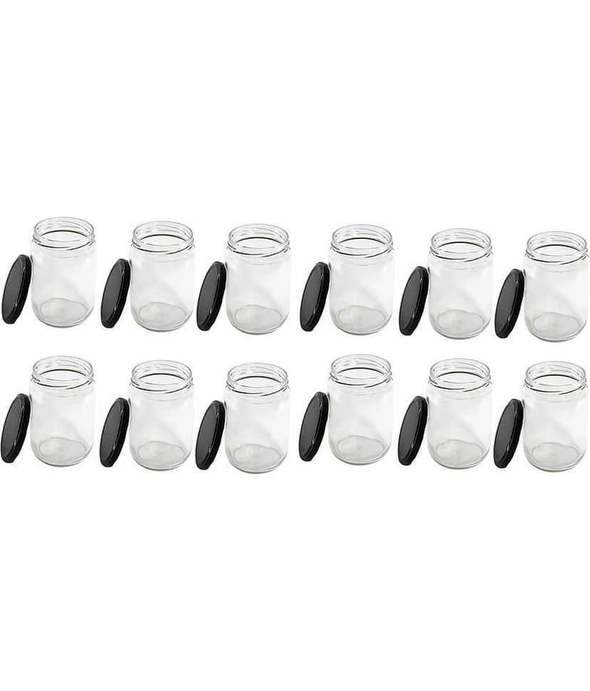 CROCO JAR Glass Black Food Container ( Set of 12 )