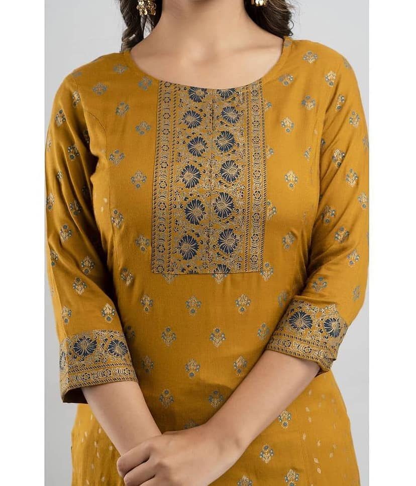 MAUKA - Gold Straight Rayon Women's Stitched Salwar Suit ( Pack of 1 ) view 2