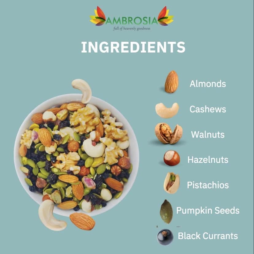 Ambrosia Nut Trail Mix 200 g | Full of Exotic Nuts - Hazelnuts , Walnuts , Pistachio , Cashew & Almonds view 4