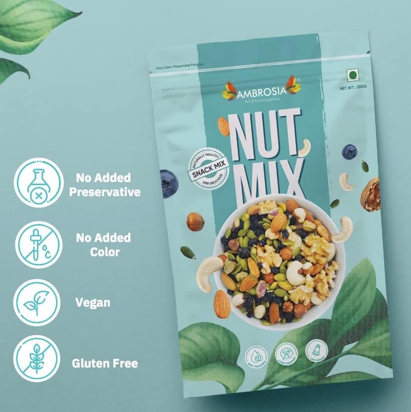 Ambrosia Nut Trail Mix 200 g | Full of Exotic Nuts - Hazelnuts , Walnuts , Pistachio , Cashew & Almonds view 6