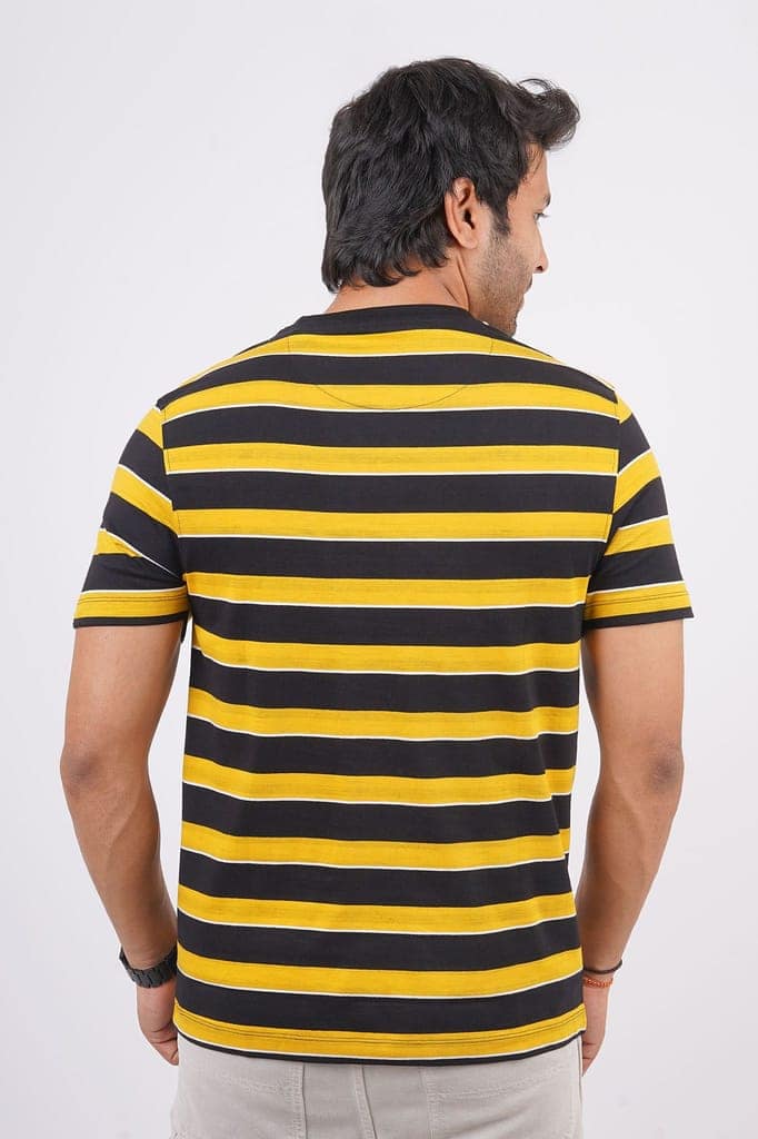 Men's Yellow Striped Crew Neck T-Shirt view 4
