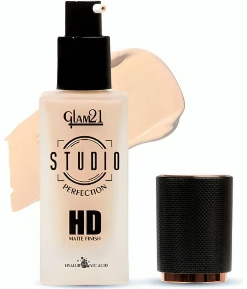 Glam21 Studio Perfection HD Matte Foundation - Matte Finish | Full Coverage Blendable | Long-Lasting Wear & Waterproof | Hyaluronic Acid Infusion | Oil Control - For Normal Skin - Olive 30ml view 2