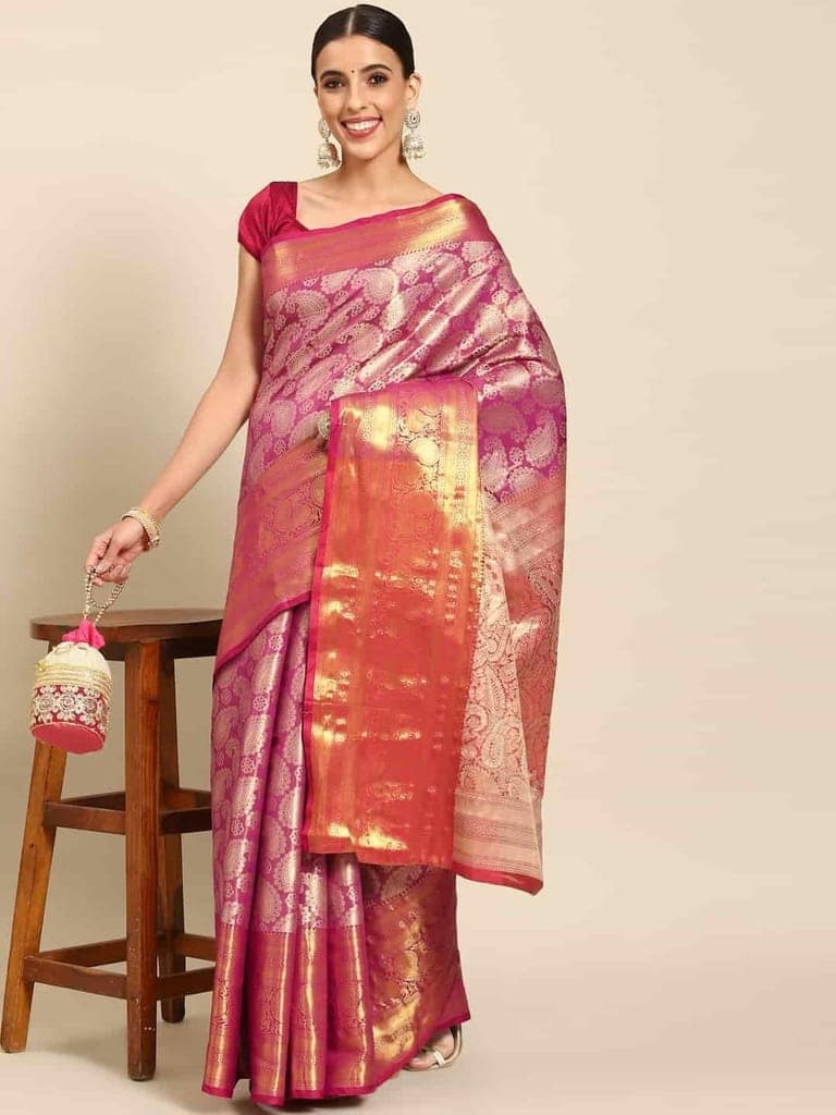 Women's Brocade Soft Silk Zari Woven Saree With Unstiched Blouse Piece