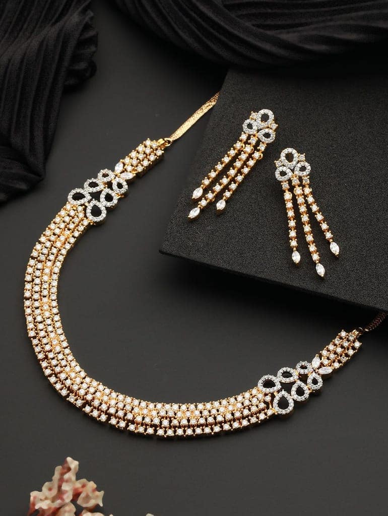 Gold Polished White CZ Studded contemporary Jewellery set view 2