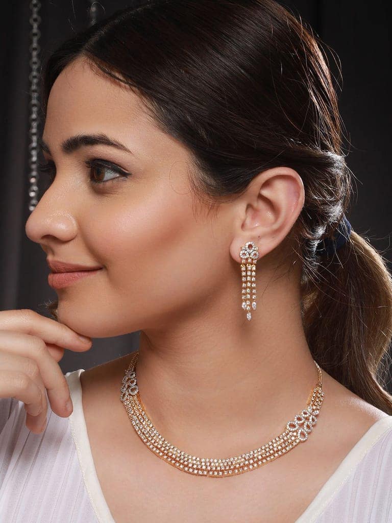 Gold Polished White CZ Studded contemporary Jewellery set view 3