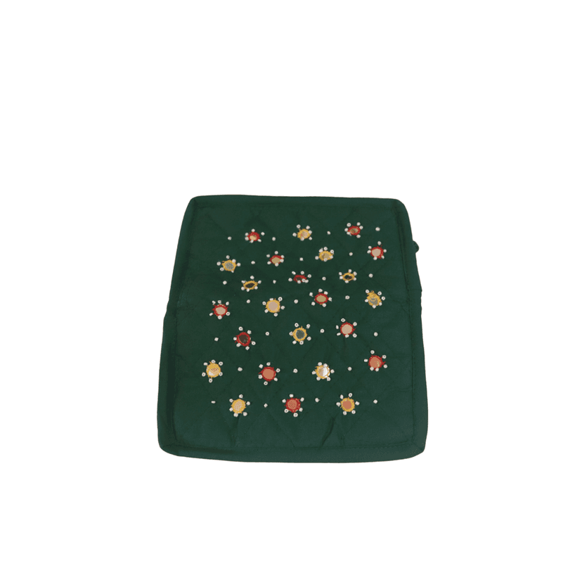 Green Hand Embroidered Mirror Work Clutch Purse view 3