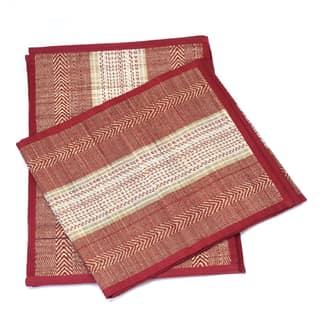 Elegant Handloom Table Mat Set - 6 Mats, 1 Runner & 6 Coasters in Black & White