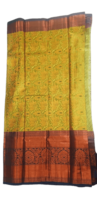 Green and gold zari woven Kanchipuram silk saree with contrast red border