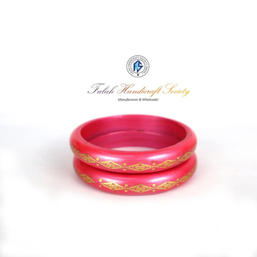 FHS Rajasthani Design Lac Bangles Set- Pink Colour