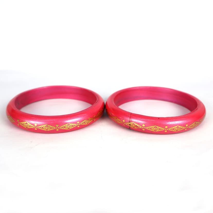 FHS Rajasthani Design Lac Bangles Set- Pink Colour view 3
