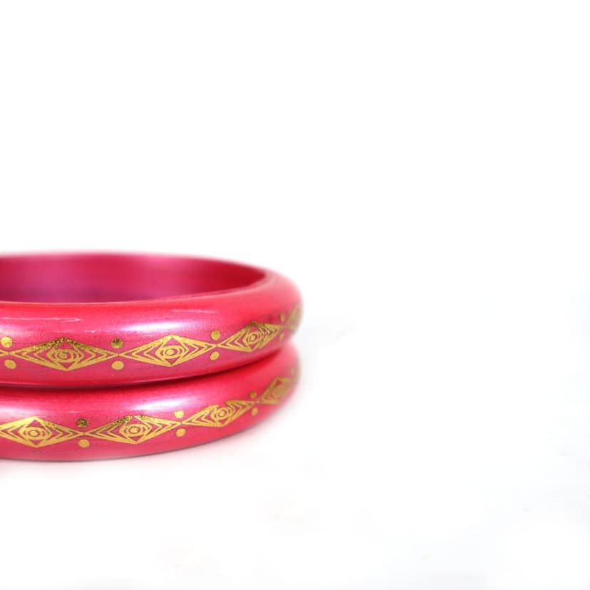 FHS Rajasthani Design Lac Bangles Set- Pink Colour view 4