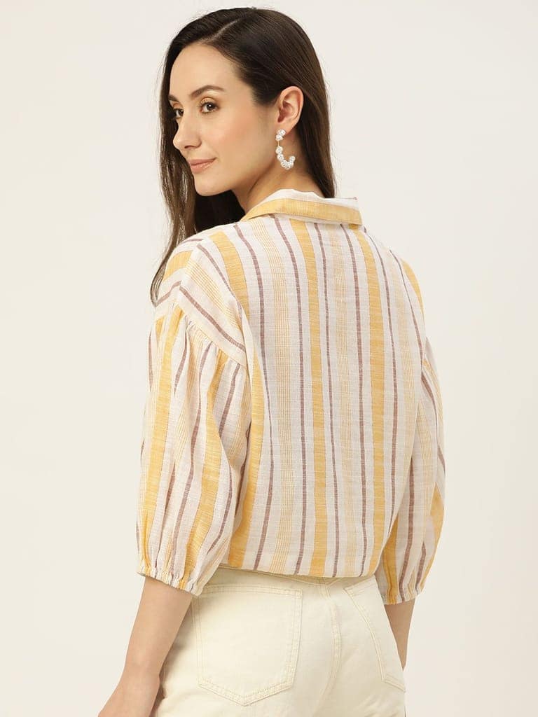 Rue Collection White & Yellow Striped Crop Top view 3