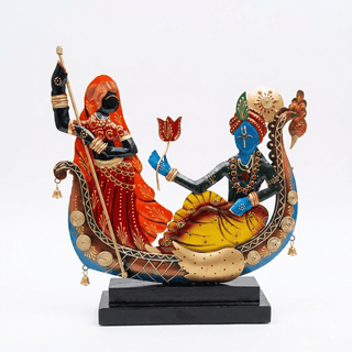Decoriee - Radha Krishna Boat Showpiece – A Journey of Love & Togetherness - Metal 15 Inch