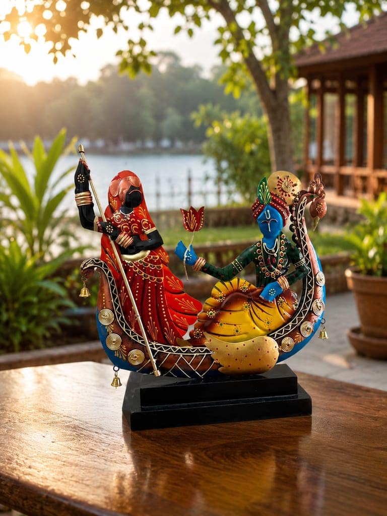 Decoriee - Radha Krishna Boat Showpiece – A Journey of Love & Togetherness - Metal 15 Inch view 2