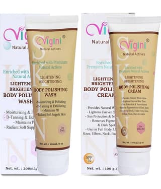 Vigini Face Skin Whitening Brightening Vitamin C Body Polishing Fairness Kit Glutathione Kojic Face Serum SPF 30 300 mL