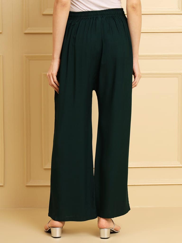 Soft Colors Regular Fit Pocket Palazzo (Bottle Green) view 3
