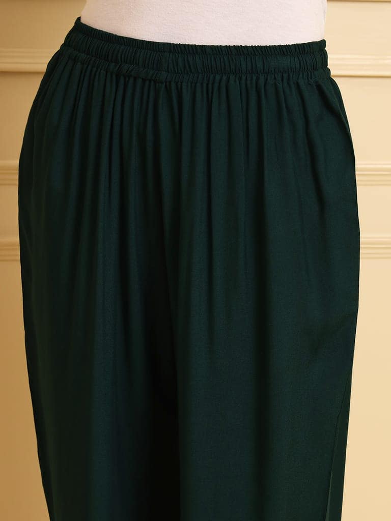 Soft Colors Regular Fit Pocket Palazzo (Bottle Green) view 5