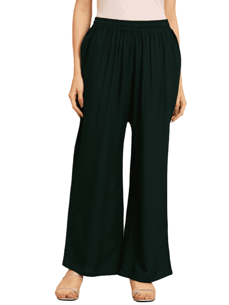 Soft Colors Regular Fit Pocket Palazzo (Bottle Green) view 7