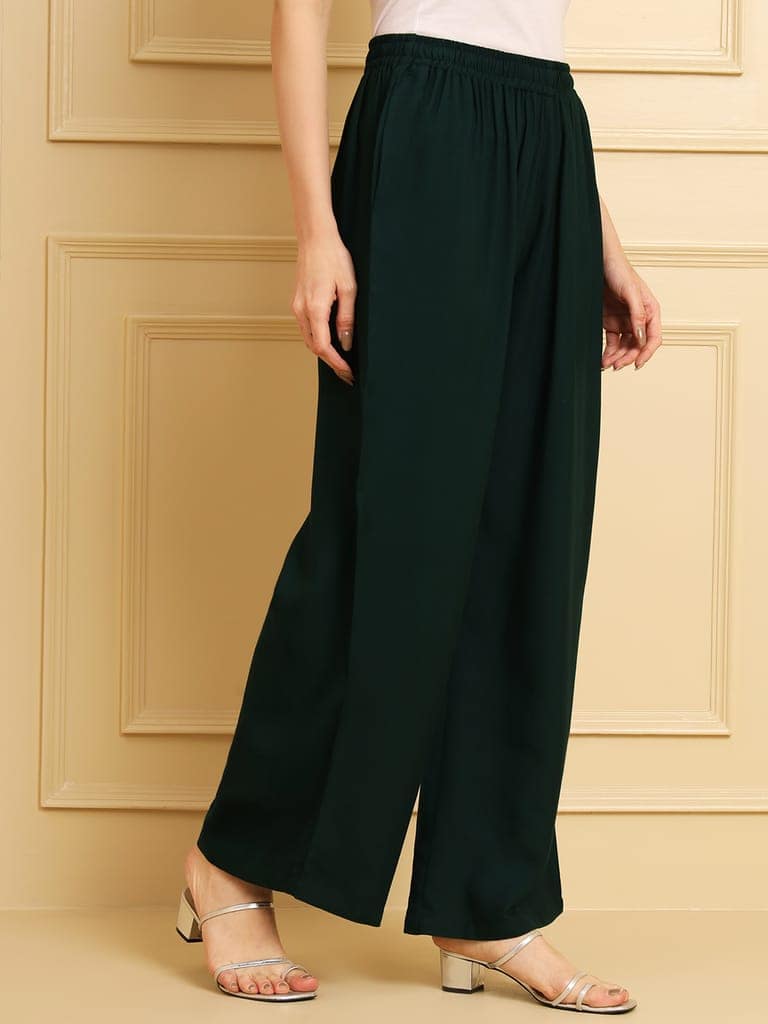 Soft Colors Regular Fit Pocket Palazzo (Bottle Green) view 8