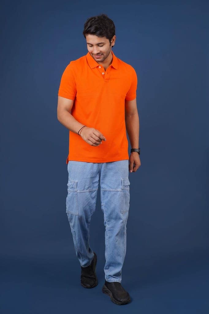 Men's Orange Solid Polo T-Shirt view 3