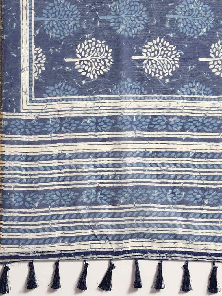 Women's Pure Cotton block print saree with unstiched blouse piece view 4