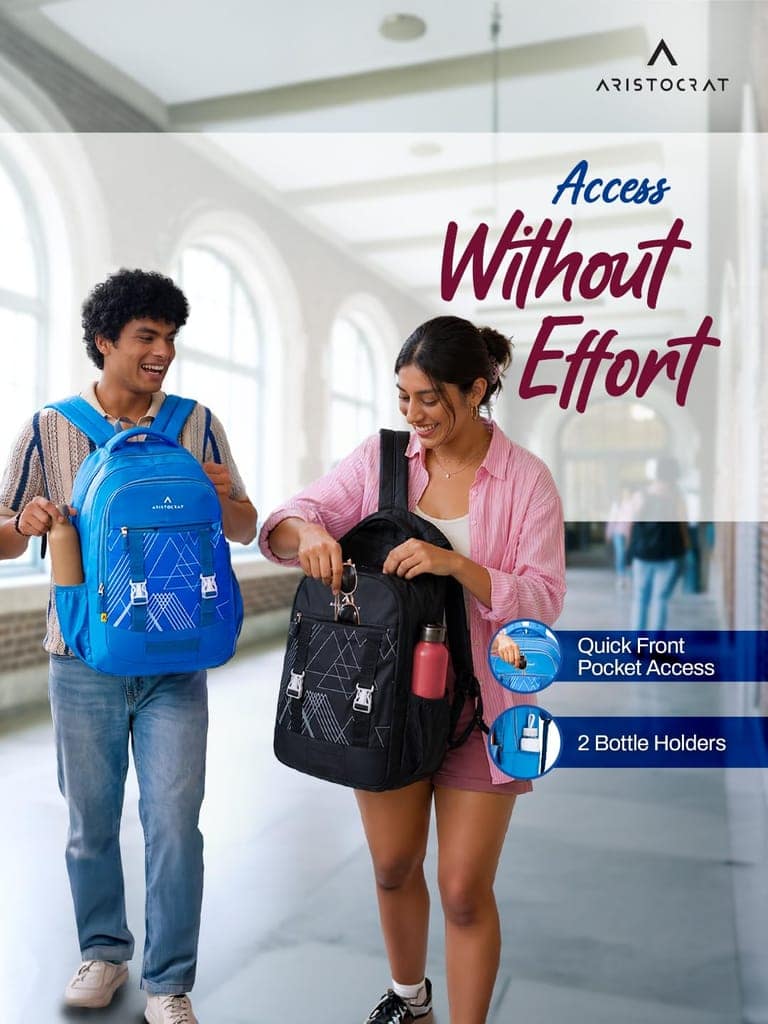 Aura Casual Backpack 30L | 3 Compartments with Quick-Access Front Pocket | Padded Shoulder Straps & Side Bottle Holders | Office & Travel Backpack for Men & Women view 3