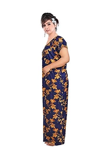 VALENCIA SLEEPWEAR Women's Pure Cotton Printed Maxi Nighty with Pocket Nightdress Night Suit Gown for Women and Girls Nightwear Female for Regular Use Nightgown Free Size view 5