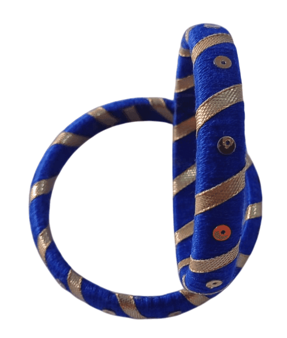 Blue and Gold Silk Thread Bangles with Stone Detailing view 2