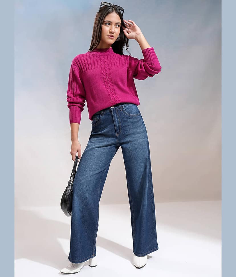Tokyo Talkies Women's Wide Leg Mid-Rise Jeans ( Indigo ) view 2