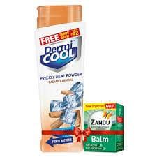 Dermi Cool Prickly Heat Powder Radiant Sandal, 150G (Get Zandu Balm Free)