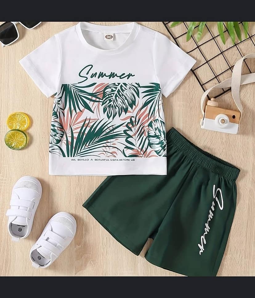 MUSNAH GARMENTS Pack of 2 Boys Cotton T-Shirt & Shorts Set ( White )