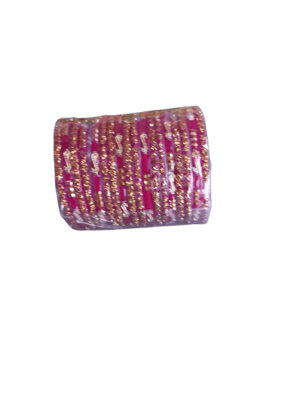 Red Glass Bangles with Golden Raine stones