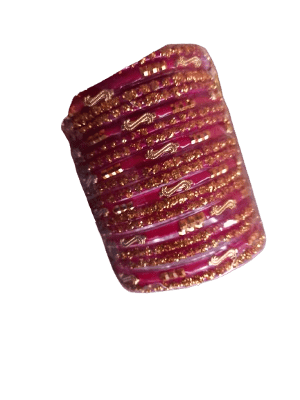 Red Glass Bangles with Golden Raine stones view 3