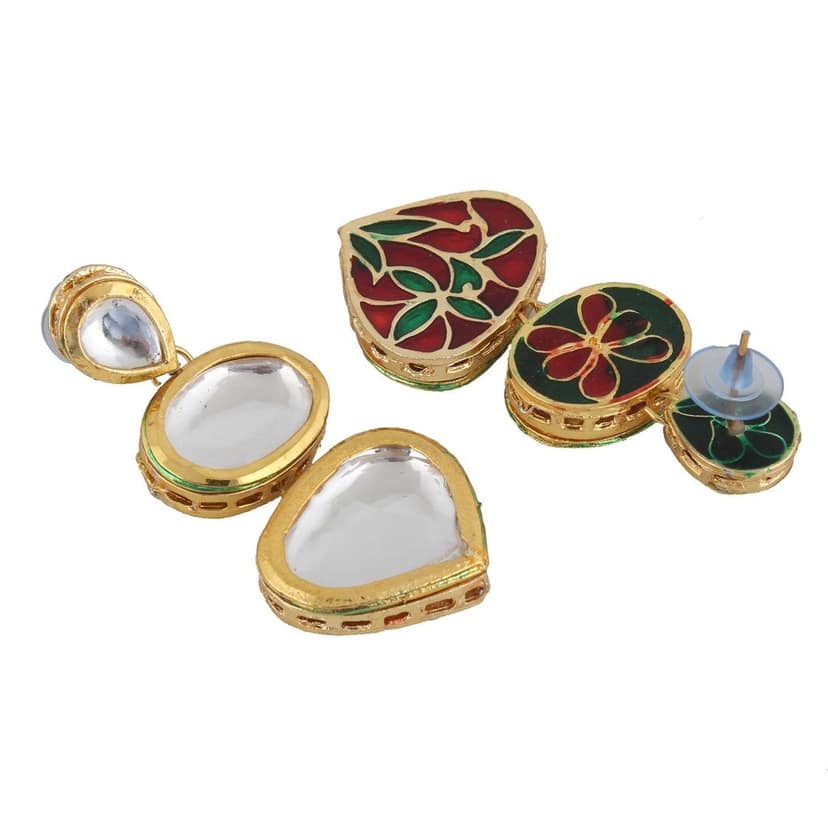 LUCKY JEWELLERY Back Meenakari 18k Gold Plated White Color Tika Earring Combo Uncut Big Faux Kundan Choker Necklace set view 7