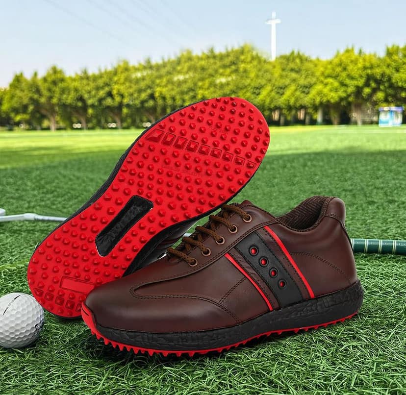 HITCARO Arkbird® Men's Genuine Leather Lace-up Professional 100% Waterproof Premium Gold Golf Shoes PR-5409 view 3