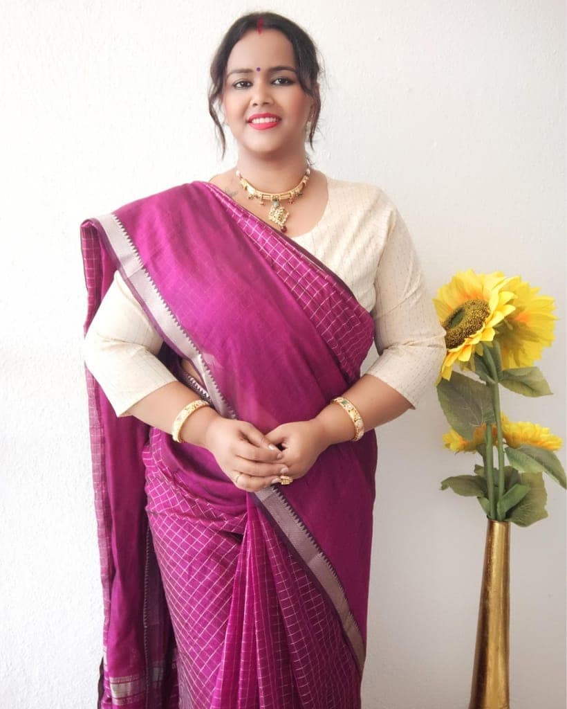 Mangalagiri Pattu Silk Saree checks design Dark Raspberry Violet Color with running blouse-1909 view 3