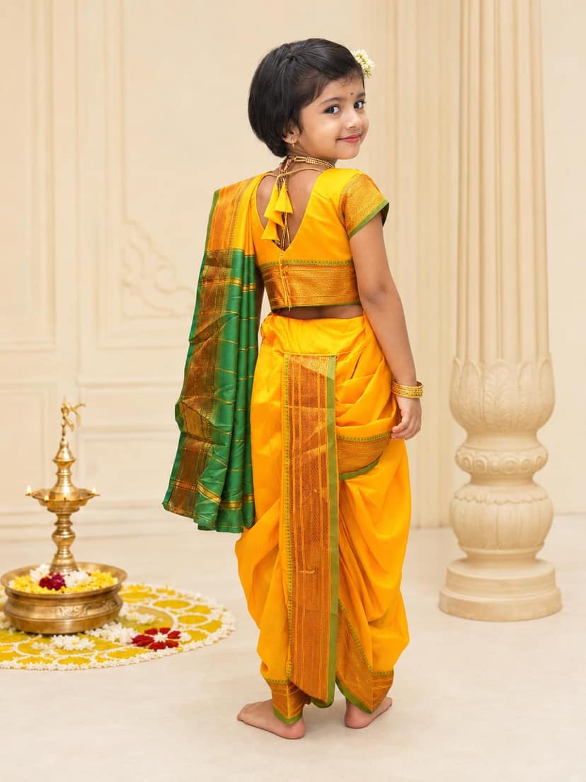 Marathi Nauvari Saree for Baby Girls - Pre-Stitched Traditional Maharashtrian Festival Wear view 2