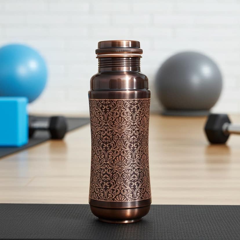 Pure Copper Water Bottle 900 ML | Healthy Ayurvedic Drinking Bottle , Height : 10.5 Inch (BCMAS171 A) view 2
