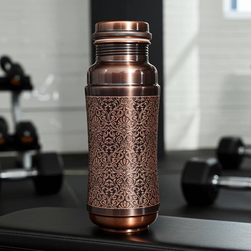 Pure Copper Water Bottle 900 ML | Healthy Ayurvedic Drinking Bottle , Height : 10.5 Inch (BCMAS171 A) view 3
