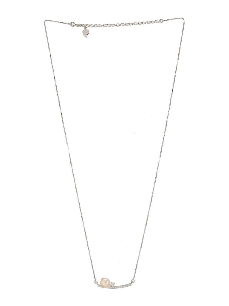 925 Sterling Silver Rhodium Plated Silver Bar Pearl Pendant Necklace & Chain view 4
