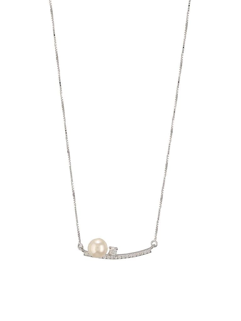 925 Sterling Silver Rhodium Plated Silver Bar Pearl Pendant Necklace & Chain view 5