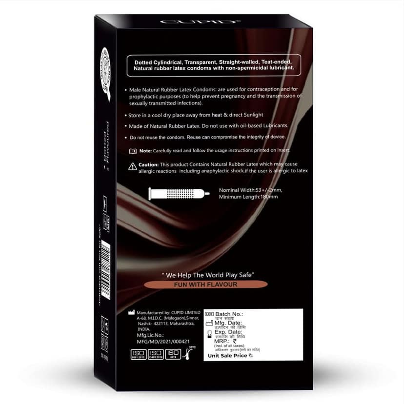 Cupid Dotted & Flavoured Condoms Chocolate, Strawberry & Vanilla Flavour (Pack of 3) | Lubricated & Multitextured Condoms | For Her Enhanced Pleasure | Pack of 3, 20 Pcs Each view 2