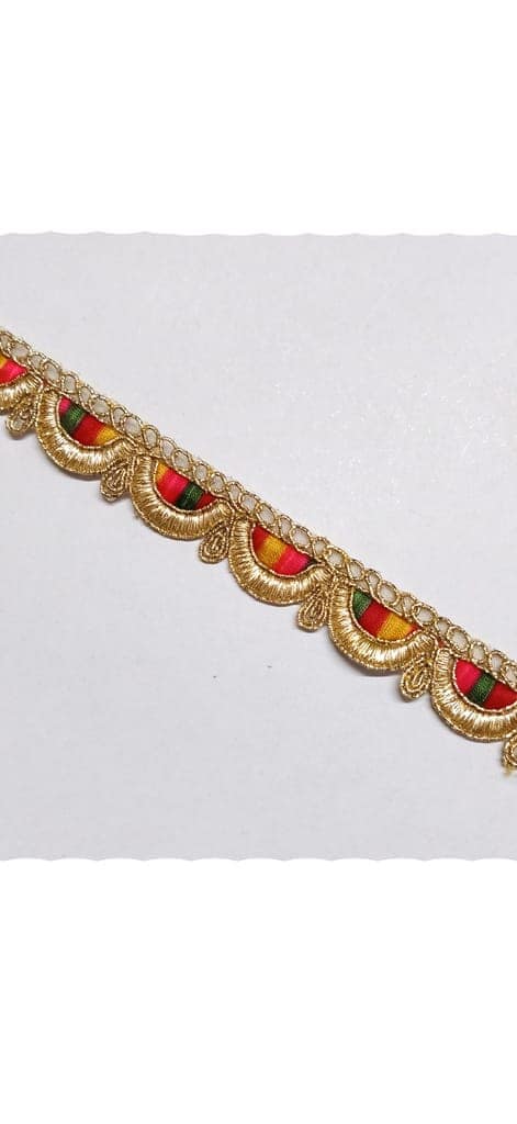 "Lace and Border Material Gold & Multicolor Embroided Heavy Zari Work For Saree, Kurti, Dresses, Duptaa, Lehenga Bags, Decorations Borders, Crafts and Home Decor (9 mrt 2 cm width) (pack of 1) view 2