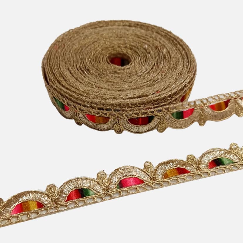 "Lace and Border Material Gold & Multicolor Embroided Heavy Zari Work For Saree, Kurti, Dresses, Duptaa, Lehenga Bags, Decorations Borders, Crafts and Home Decor (9 mrt 2 cm width) (pack of 1) view 3