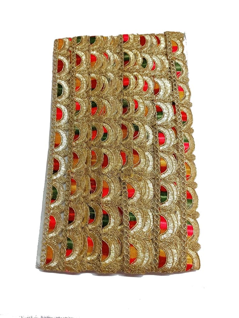 "Lace and Border Material Gold & Multicolor Embroided Heavy Zari Work For Saree, Kurti, Dresses, Duptaa, Lehenga Bags, Decorations Borders, Crafts and Home Decor (9 mrt 2 cm width) (pack of 1) view 4