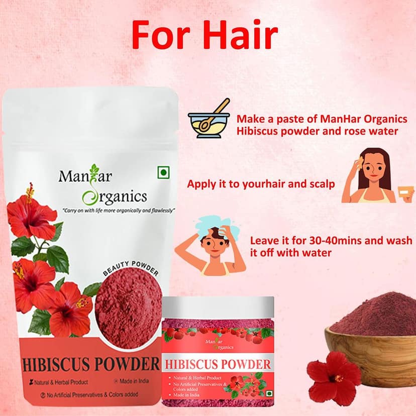 ManHar Organics Hibiscus Powder 1KG– Natural Flower Powder for Hair Growth & Radiant Skin | Herbal Remedy for Dandruff, Acne & Oil Control view 5