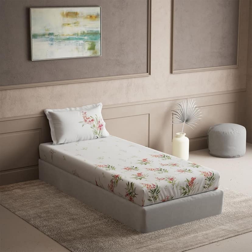 DDECOR - Radiance Collection 100% Cotton Floral Pattern 145TC Single Bedsheet|152 CM X 224 CM| - Pink