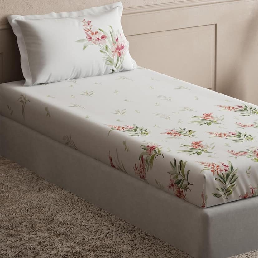 DDECOR - Radiance Collection 100% Cotton Floral Pattern 145TC Single Bedsheet|152 CM X 224 CM| - Pink view 2